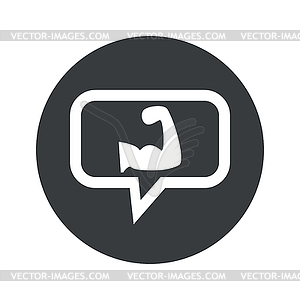 Round muscular arm dialog icon - vector image
