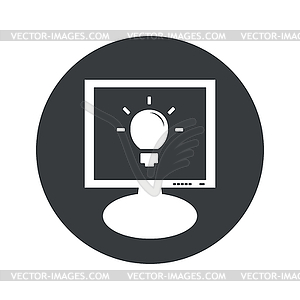 Round light bulb monitor icon - white & black vector clipart