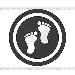 Round black footprint sign - vector clipart