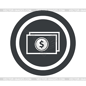 Round black dollar bill sign - vector clipart