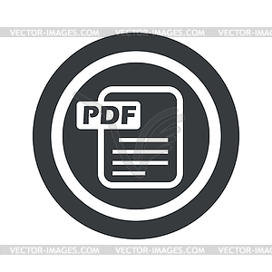 Round black PDF file sign - vector clip art