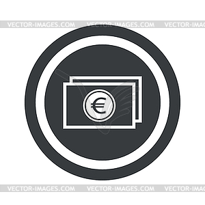 Round black euro bill sign - vector image