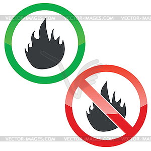 Fire permission signs set - vector clip art