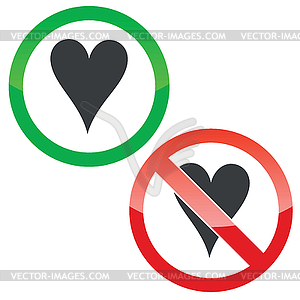 Hearts permission signs set - vector image