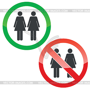 Two women permission signs set - vector image