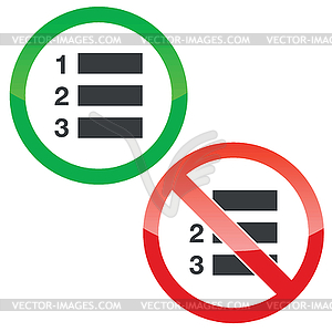 Numbered list permission signs set - vector clipart