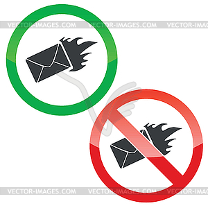 Burning letter permission signs set - vector clipart