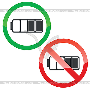 Half battery permission signs set - stock vector clipart