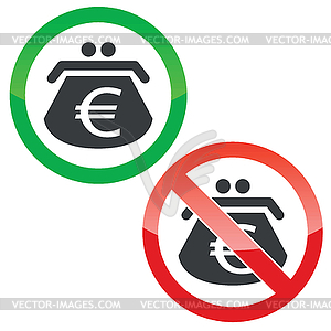 Евро признаки разрешений кошелек набор - векторное изображение EPS