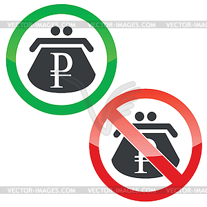 Ruble purse permission signs set - vector image