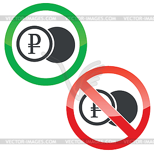 Ruble coin permission signs set - vector image