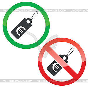 Euro price permission signs set - stock vector clipart