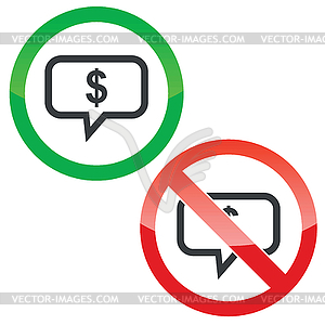 Dollar message permission signs set - vector image