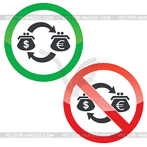 Dollar-euro trade permission signs set - vector clip art