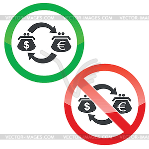 Dollar-euro trade permission signs set - vector clip art