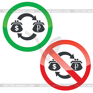 Dollar-ruble trade permission signs set - vector clipart