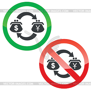 Dollar-yen trade permission signs set - vector image