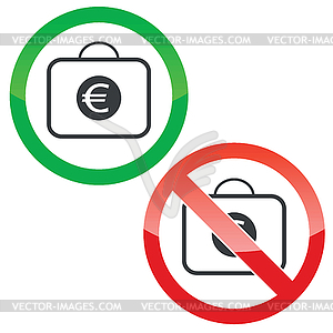Euro bag permission signs set - vector EPS clipart