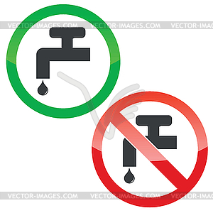 Water tap permission signs set - vector image