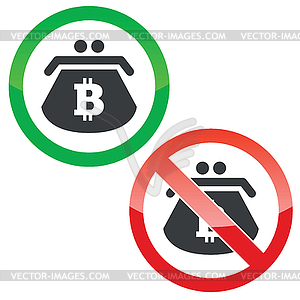 Bitcoin purse permission signs set - vector image