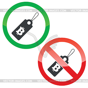 Bitcoin price permission signs set - vector clip art