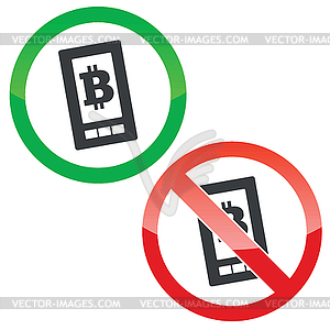 Bitcoin screen permission signs set - vector clipart