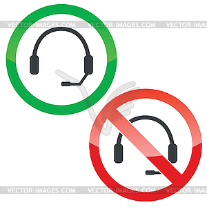 Headset permission signs set - vector image