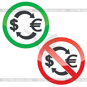 Dollar-euro exchange permission signs set - vector clipart