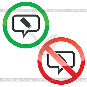 USB stick message permission signs - vector image