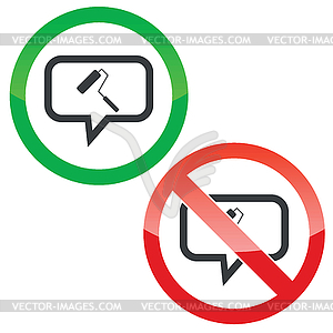 Paint roller message permission signs - vector image