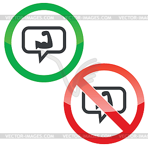 Muscular arm message permission signs - vector image