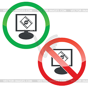 3D movie monitor permission signs - vector image