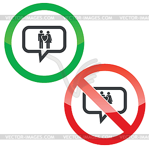 Love couple message permission signs - vector clipart