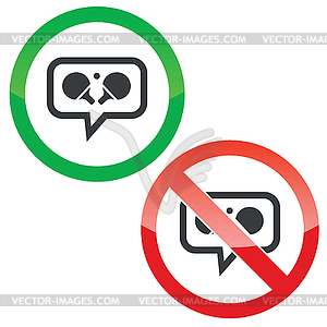 Table tennis message permission signs - vector image