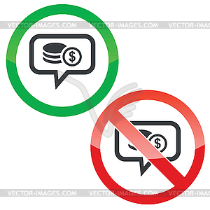 Dollar rouleau message permission signs - vector clipart