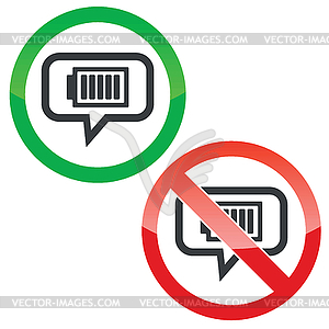 Charged battery message permission signs - vector clipart