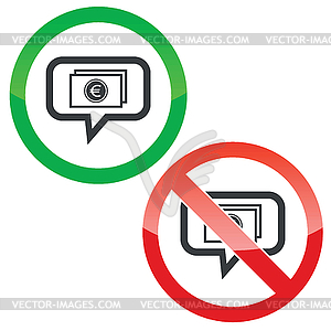 Euro bill message permission signs - vector clipart