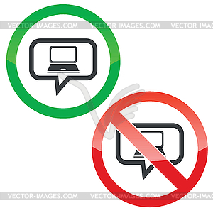 Laptop message permission signs - vector image