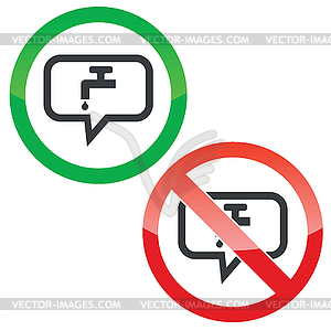 Water tap message permission signs - vector clipart