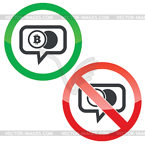 Bitcoin coin message permission signs - vector clipart