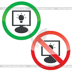 Light bulb monitor permission signs - vector image