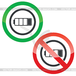 Low battery permission signs - vector clipart