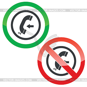 Incoming call permission signs - vector image