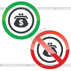 Dollar purse permission signs - vector clip art