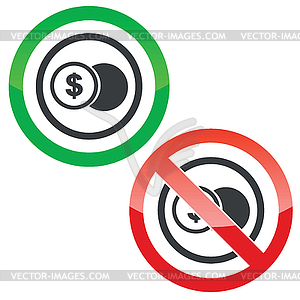 Dollar coin permission signs - vector image