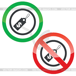 Dollar price permission signs - vector clipart