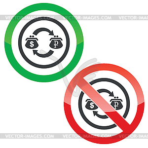 Dollar-ruble trade permission signs - vector image