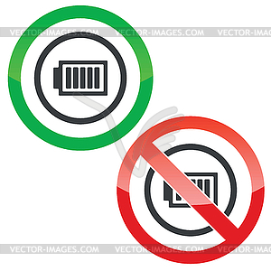 Charged battery permission signs - vector clipart