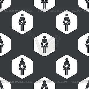 Black hexagon pregnant woman pattern - royalty-free vector image