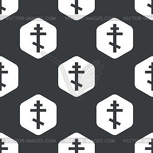 Black hexagon orthodox cross pattern - vector image